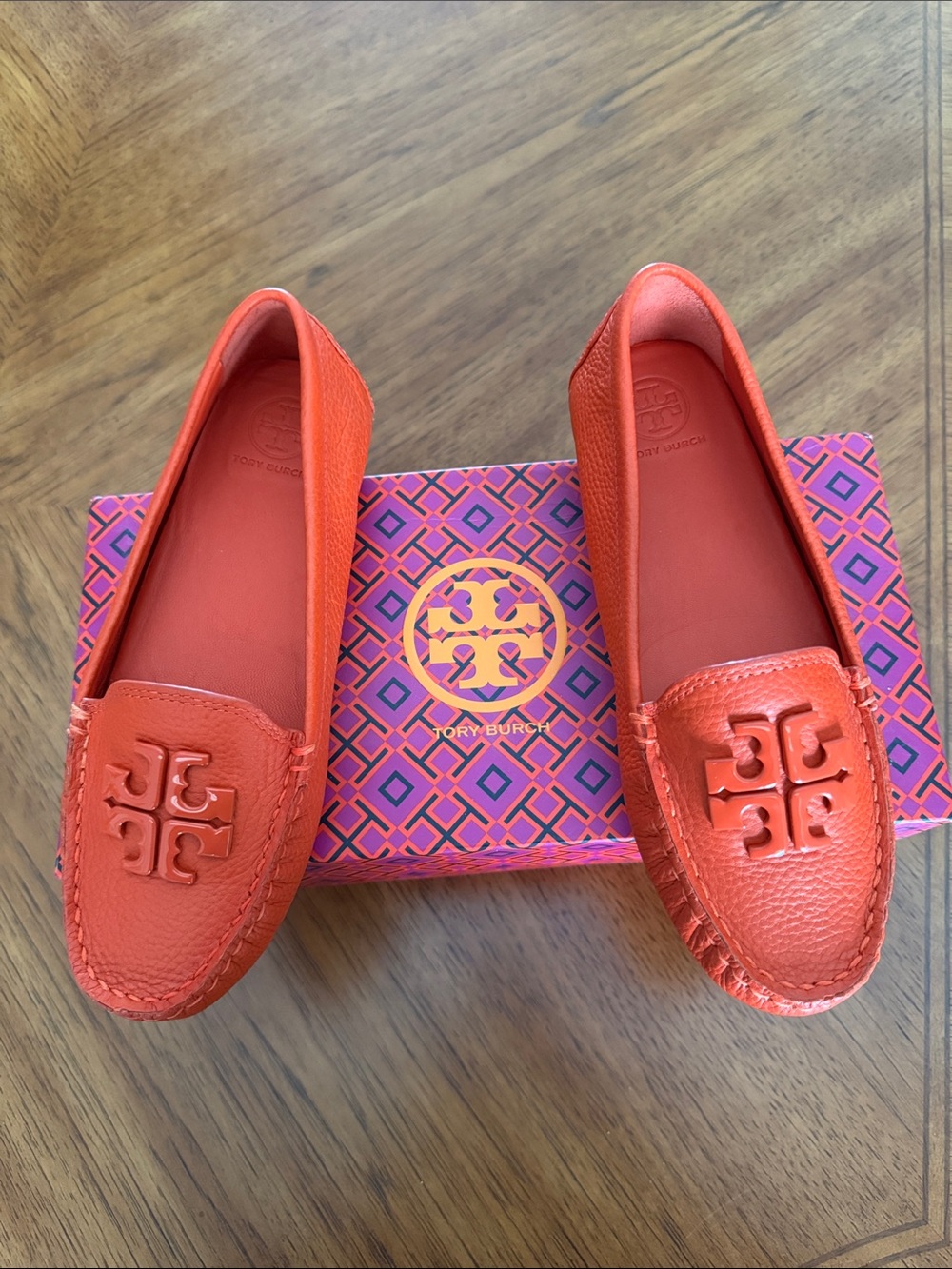 Tory Burch Coral Leather Driving Loafers New in Box